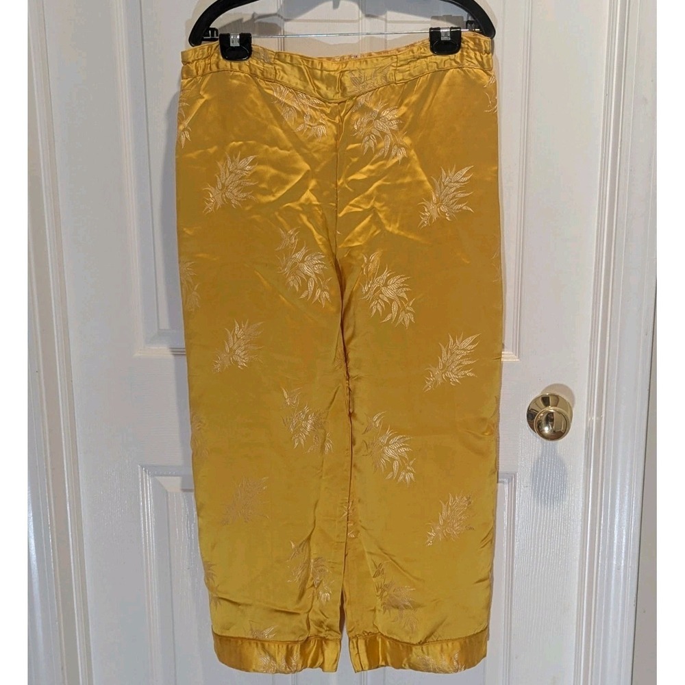 Vintage Gold Satin Brocade Wide Leg Pants Handmade Asian Inspired Size 14